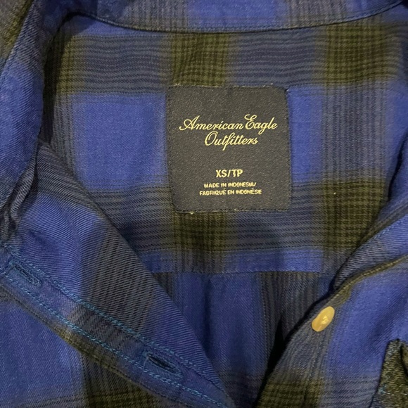 AE blue plaid button up - Picture 2 of 2